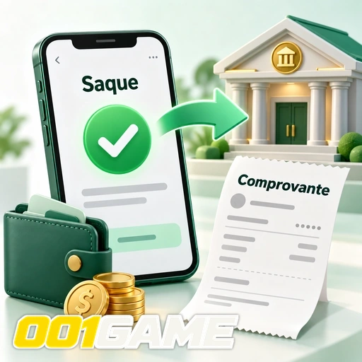 001GAME — ilustração de saque confirmado com carteira, moedas e comprovante